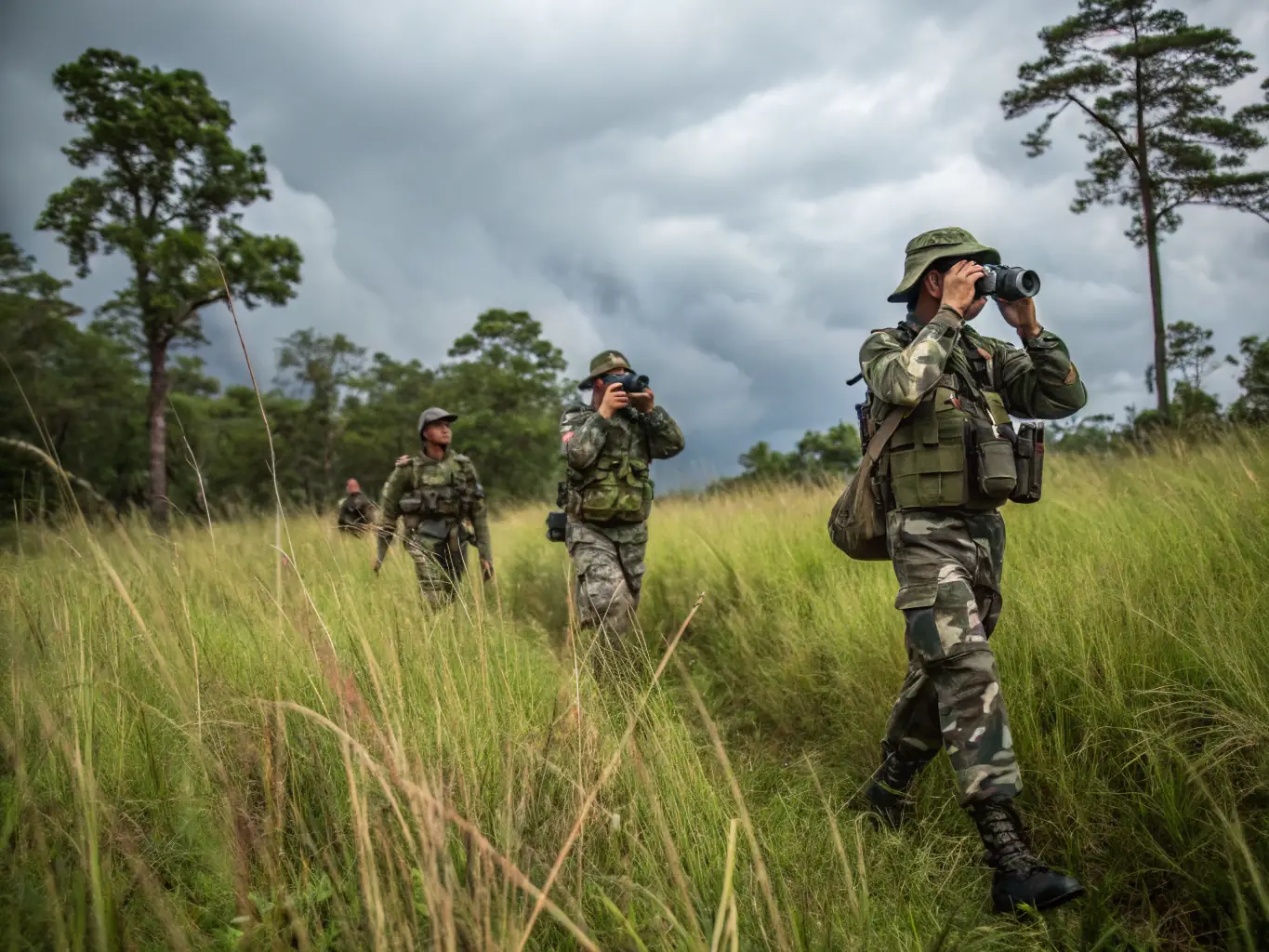 A photograph of ACCAEC members participating in an anti-poaching patrol, equipped with appropriate gear and signage.