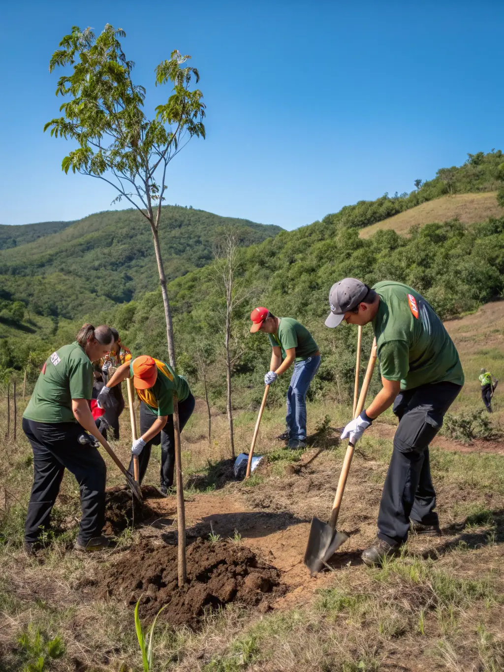 A photo of ACCAEC members participating in a habitat restoration project, planting native trees and shrubs to improve wildlife habitats.