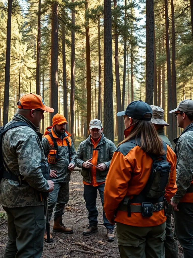 A group of ACCAEC members attending a workshop on sustainable hunting practices, emphasizing responsible and ethical hunting methods.